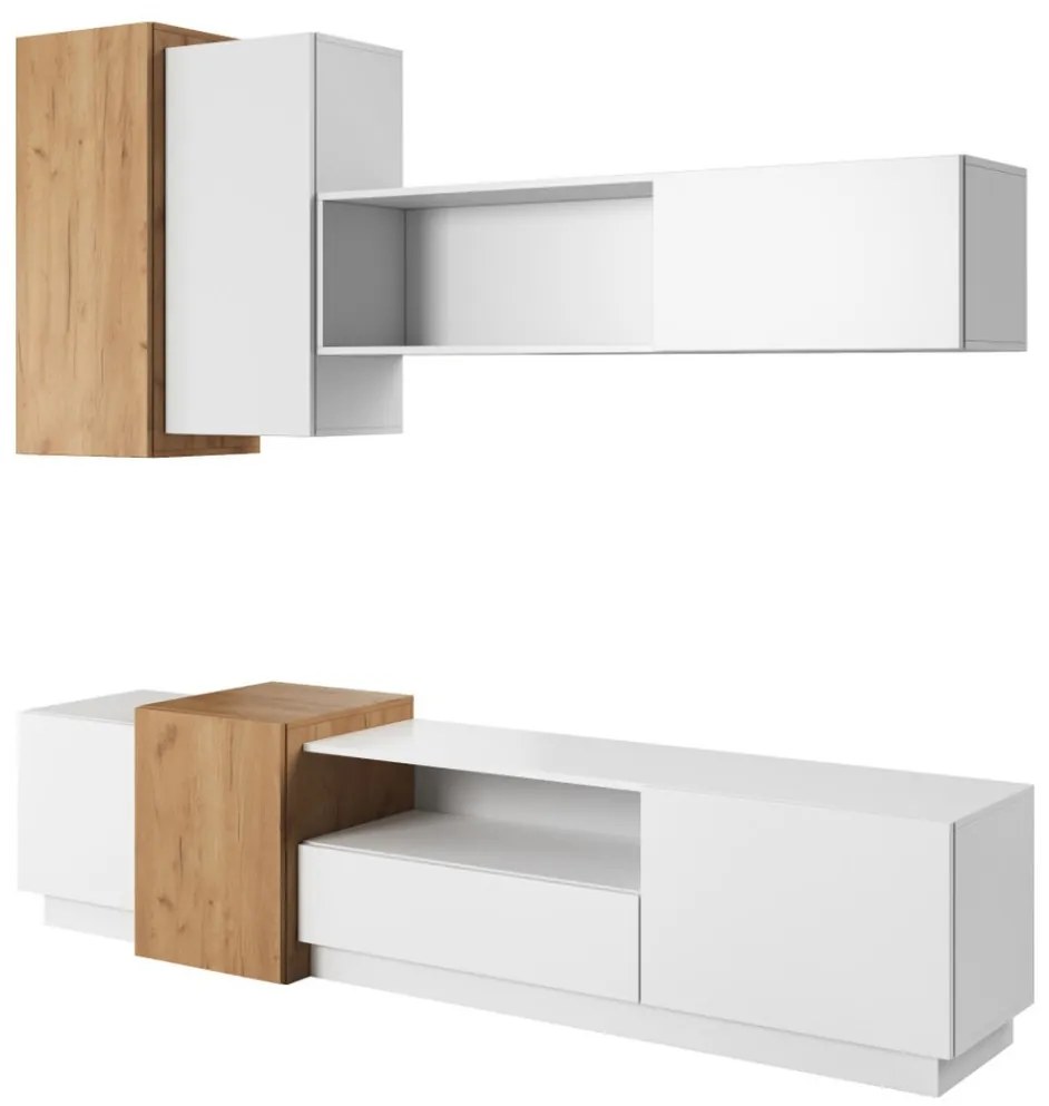 Nappali fal, fehér/tölgy craft arany, TRIO