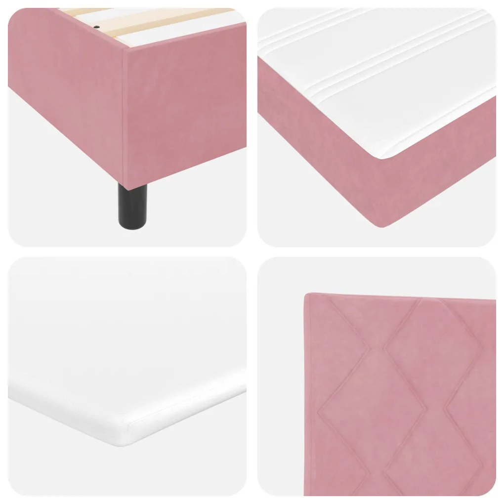 Boxspring Ágy Matrac Fekvőfelület Rózsaszín 140x190 cm Bársony