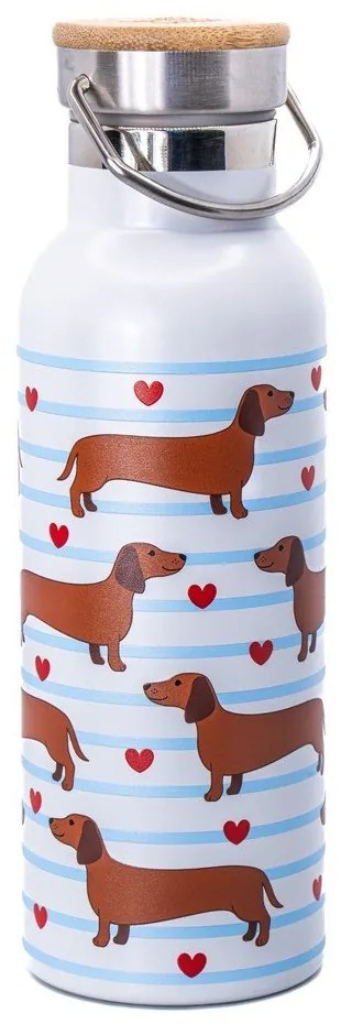 Világoskék-barna rozsdamentes acél utazó ivópalack 425 ml Sausage Dog – Sass &amp; Belle