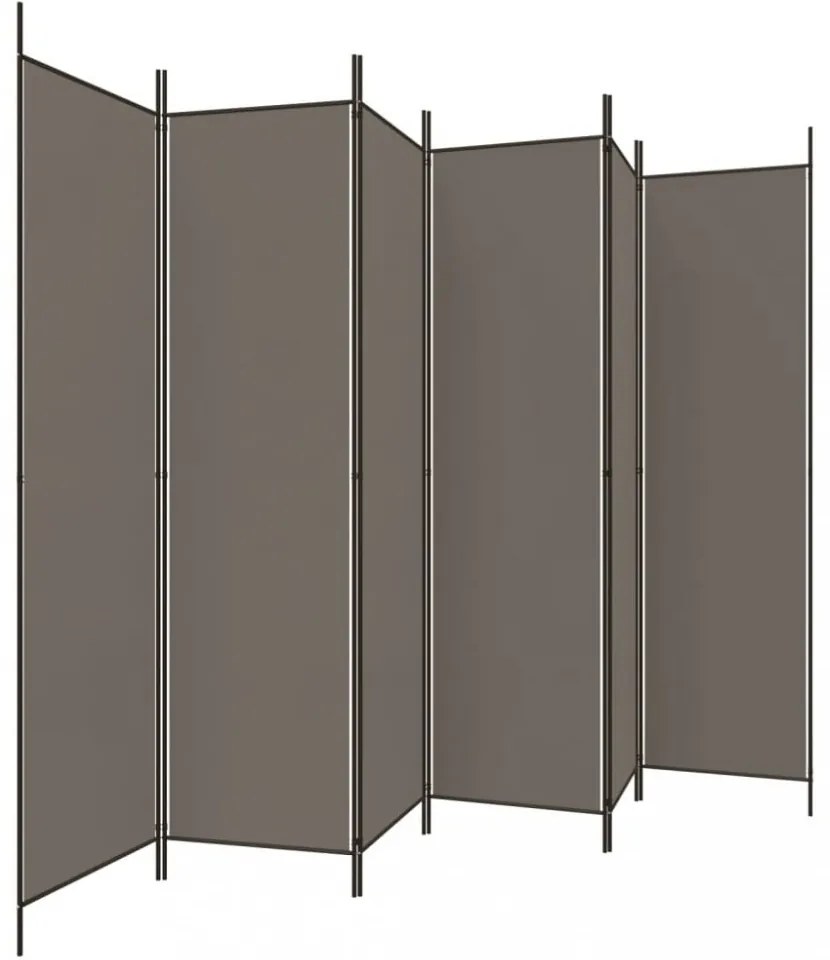 6 paneles antracitszürke szövet térelválasztó 300 x 220 cm