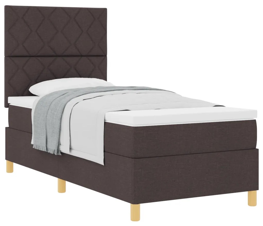Boxspring Ágy Matraccal, Sötétbarna, 100x200 cm, Szövet