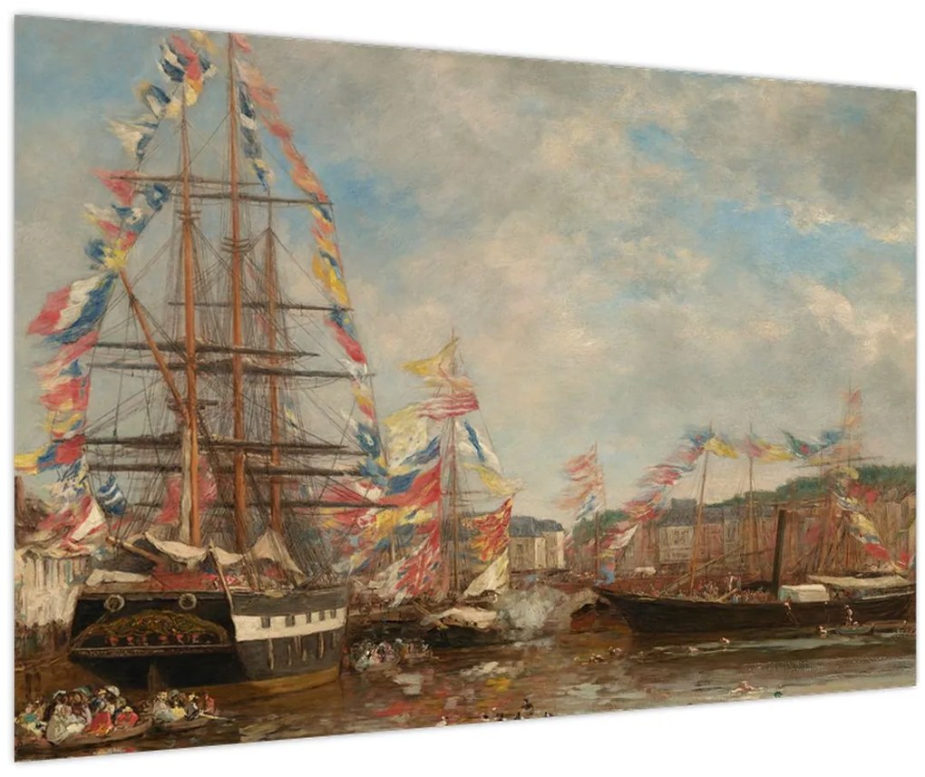 Kép - Eugène Boudin, Festival in the Harbor of Honfleur, reprodukciók (90x60 cm)