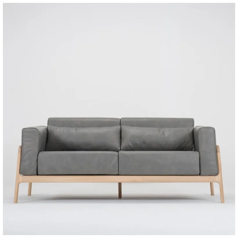 Fawn szürke kanapé bivalybőrből, tömör tölgyfa szerkezettel, 180 cm - Gazzda