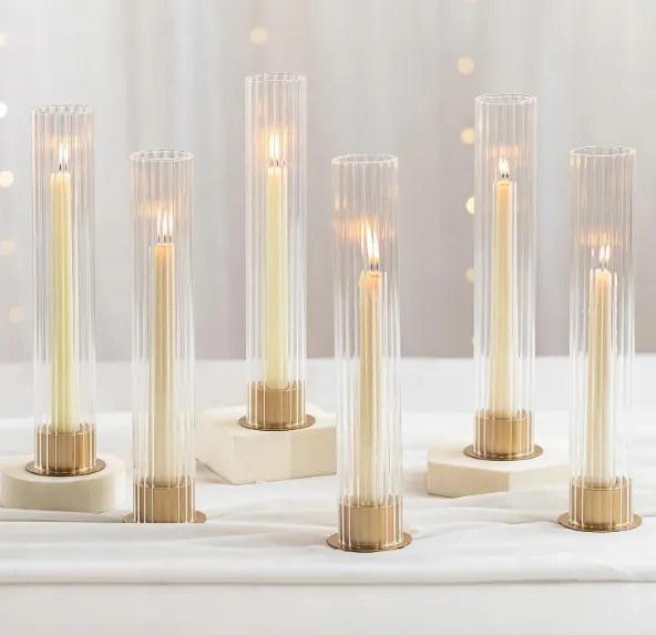 Arany hengeres gyertyatartó Nuptio üveg hurricane 30 cm 6db