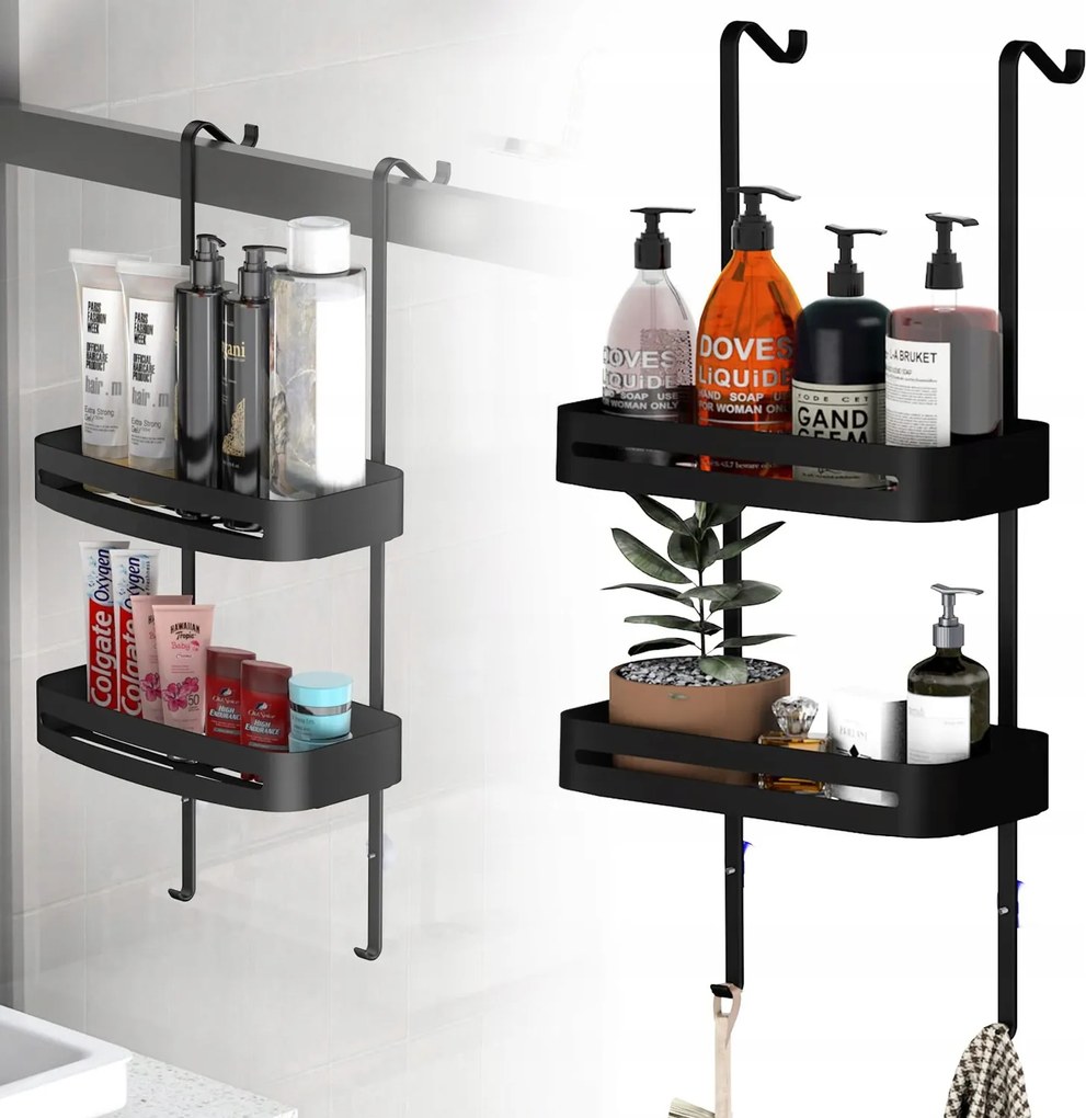 Fürdőszobai Polc zuhany alatt fürdőszoba akasztós-rozsdamentes acél-fekete