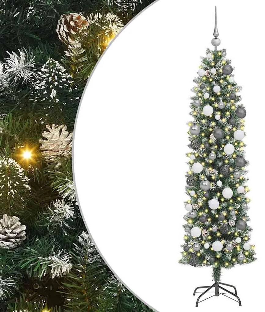 Mű Karcsú Karácsonyi Fa LED -es lámpákkal Zöld 180 cm PVC