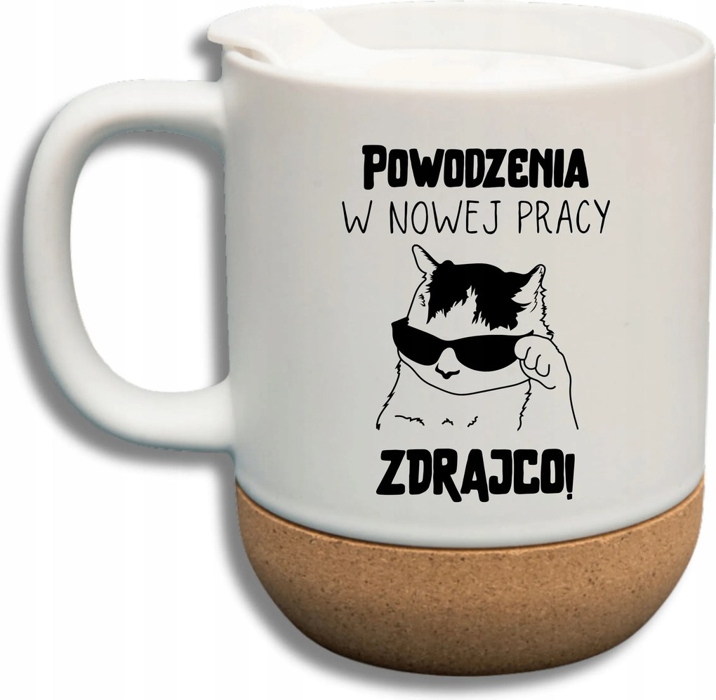 Fehér Bögre Fedéllel És Parafa Aljjal, Szerencse Ajándék