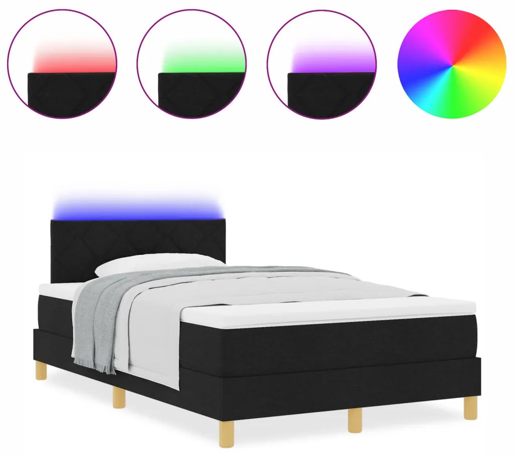 Box Spring Ágy Matrac és LED Fekete 120x200 cm Szövet