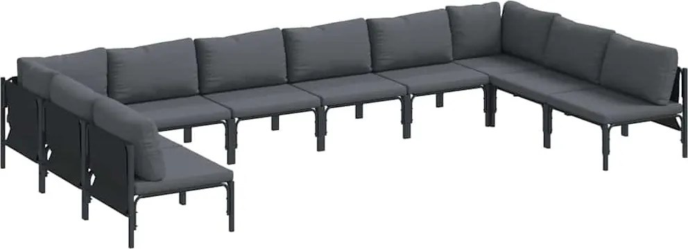 vidaXL Kerti Kanapé Szett párnával 10 pcs Fekete Acél