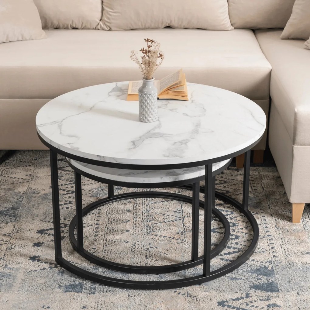 Dohányzóasztal Szett, Fehér Márvány DAFNE MAX