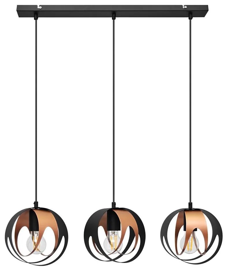 Csillár zsinóron MOONLIGHT 3xE27/15W/230V fekete/réz