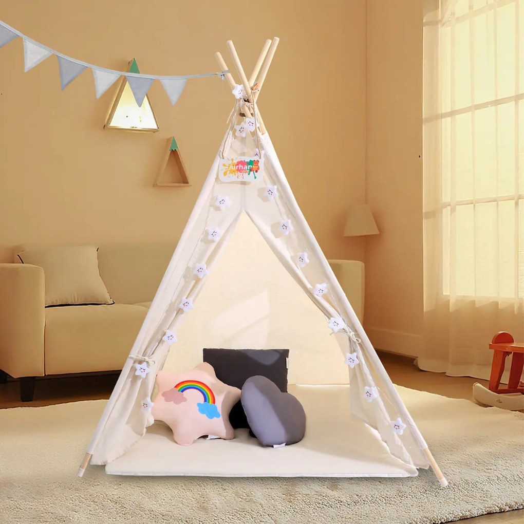 JULIUS gyerek teepee sátor, 120x120x160cm, fehér/szürke Jurhan