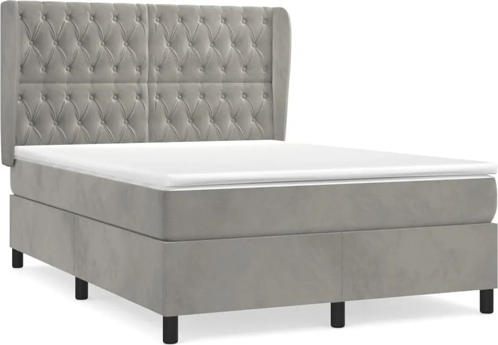 vidaXL világosszürke bársony rugós ágy matraccal 140x190 cm