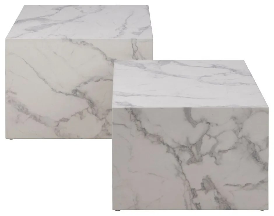 Fehér dohányzóasztal szett márvány dekorral, 2 db-os 58x58 cm Dice – Actona