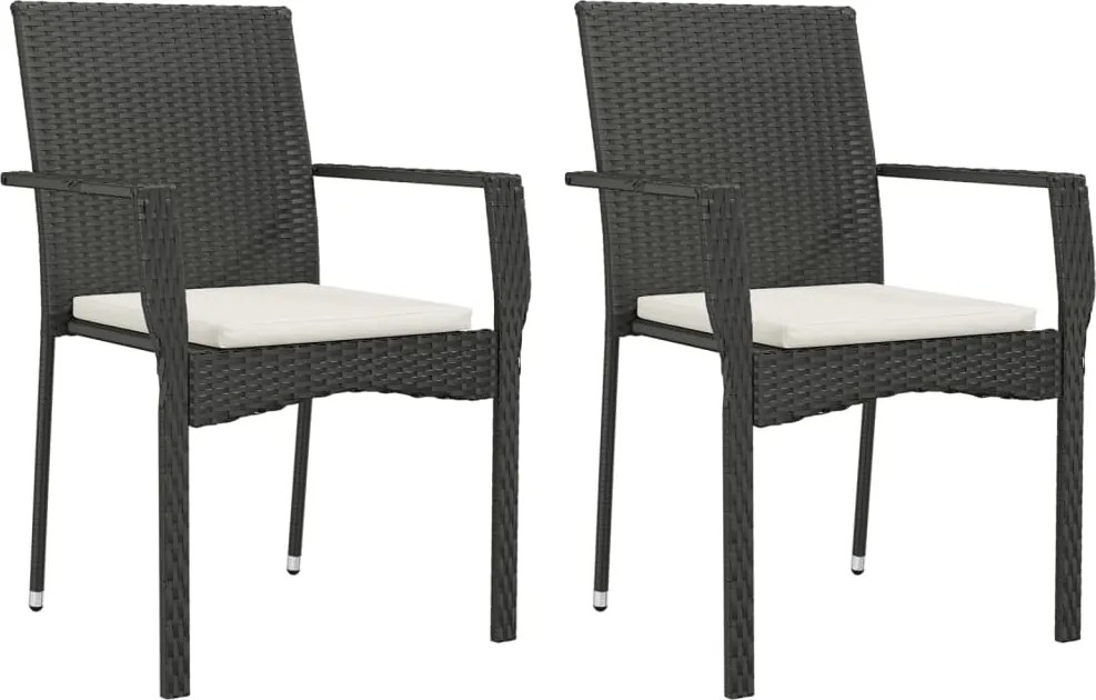 vidaXL 2 db fekete polyrattan kerti szék párnával