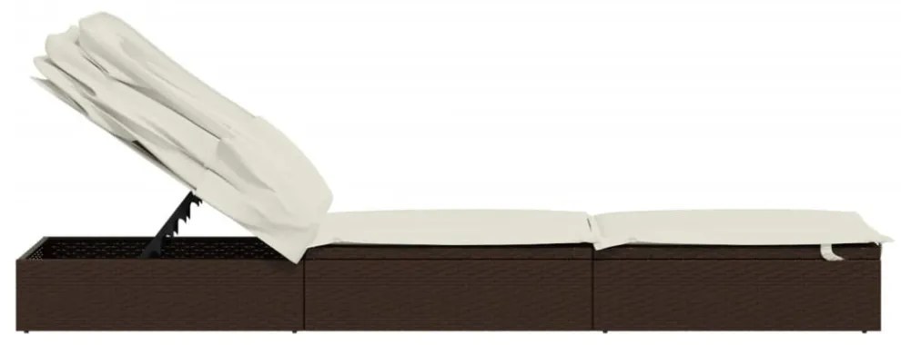 barna polyrattan napozóágy összecsukható tetővel 213x63x97 cm