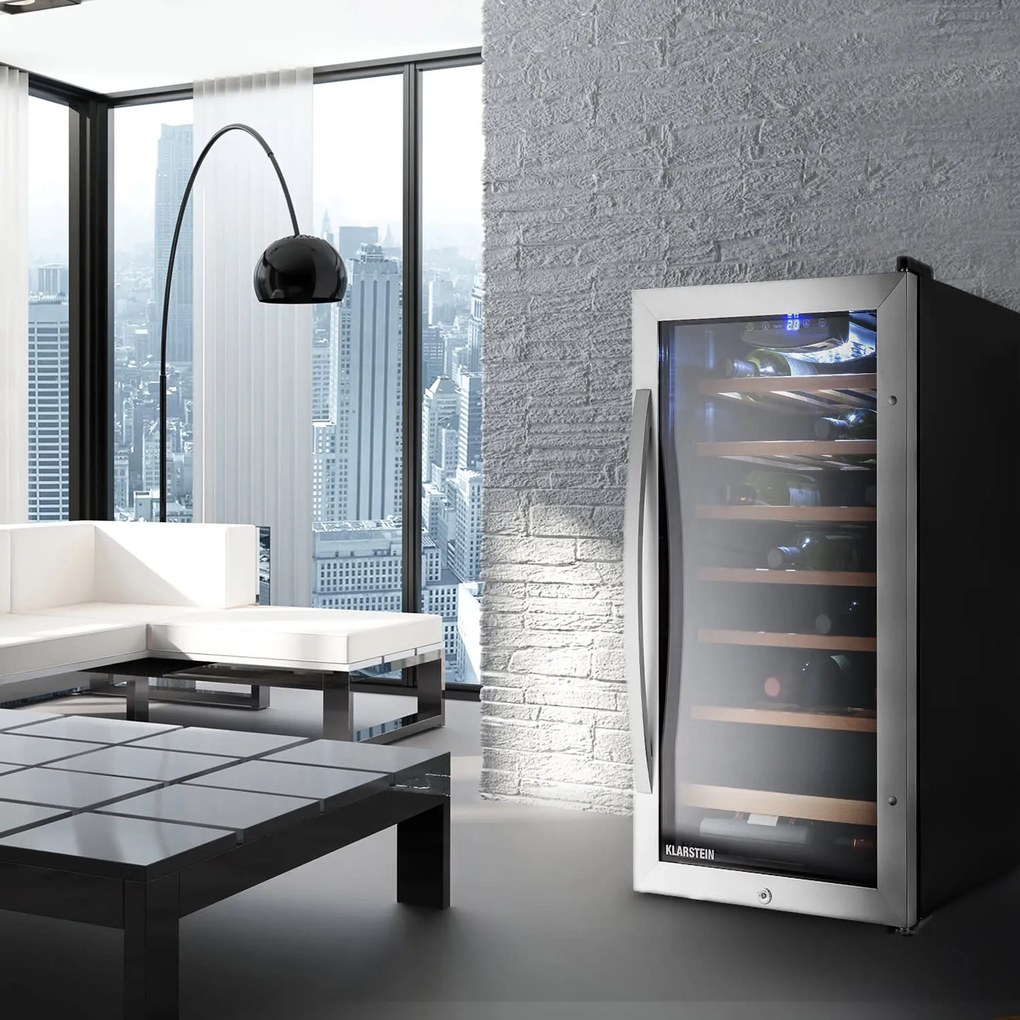 Klarstein Vivo Vino 26, 88 liter, borhűtő, 26 palack, rozsdamentes acél, LED
