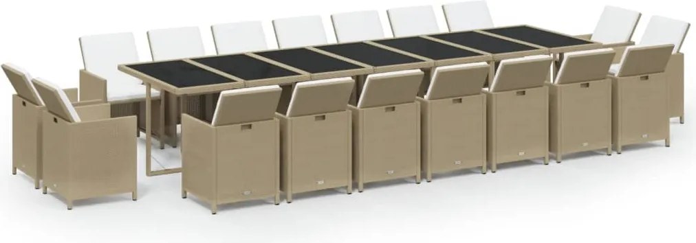 vidaXL 19 részes bézs polyrattan kerti étkezőgarnitúra párnákkal