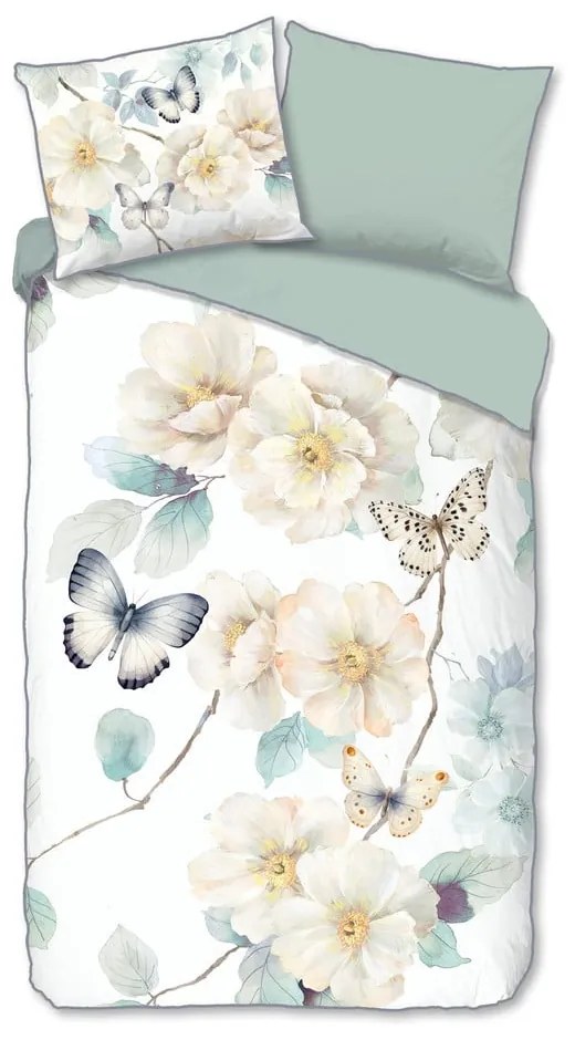 Fehér-zöld egyszemélyes-hosszabbított pamut-szatén ágyneműhuzat 140x220 cm Adiwanya – Descanso