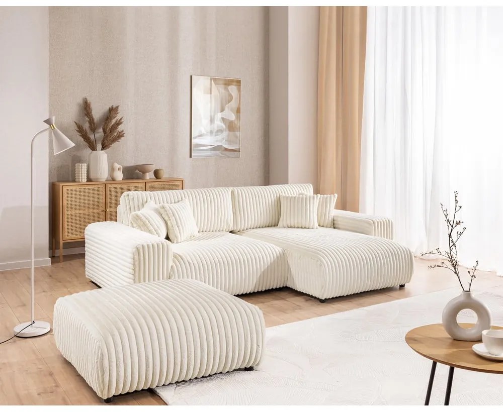 Krémszínű kordbársony lábtartó Justin – Ropez