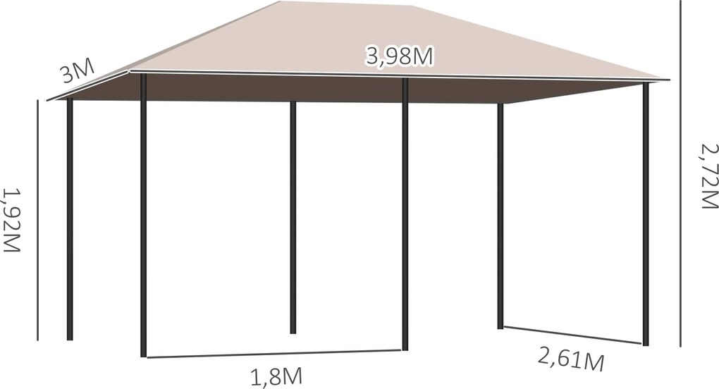 Outsunny Kerti Pavilon Gyarmati Stílusú Kétfedeles Eltávolítható Oldalsó Függönyökkel 4L x 3W x 2.72H m khaki | Aosom