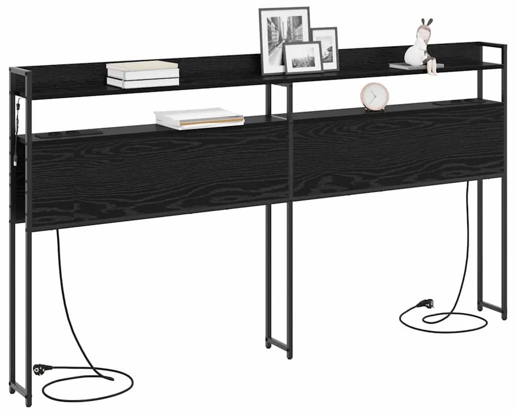 Fejtámla LED -es lámpákkal polcokkal Musta tammi 180 cm Faanyag