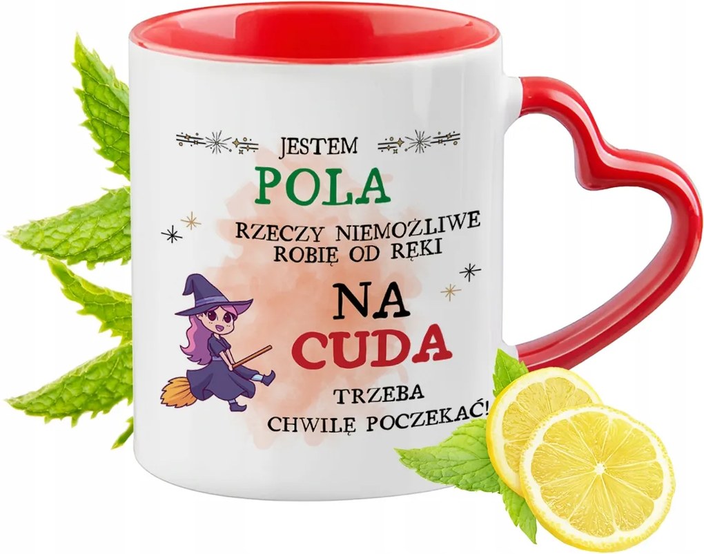 Poli Piros Bögre Szív Alakú Füllel Ajándék Nyomtatott