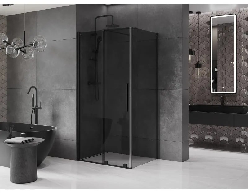 Mexen Velar, tolóajtós zuhanykabin 110 x 80 cm, 8mm szürke üveg, fekete matt, 871-110-080-41-70
