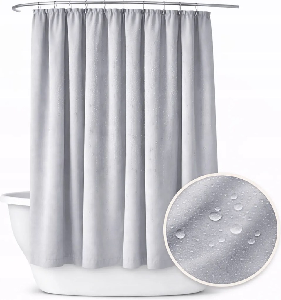 Fürdőszobai függöny 150x200 vízálló világosszürke zuhany alagút