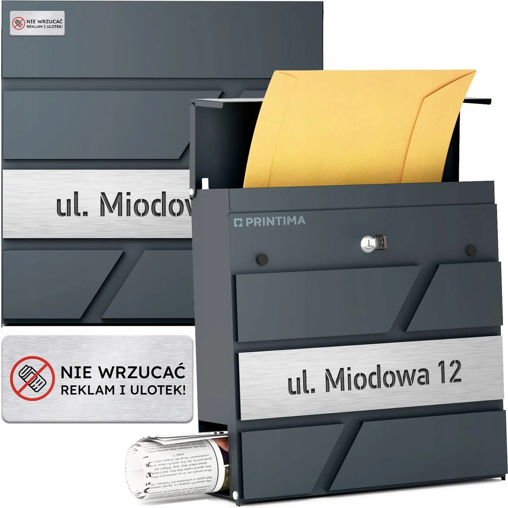 Nagy Levéltartó Doboz Házszámmal Antracit Barázdált Házszám