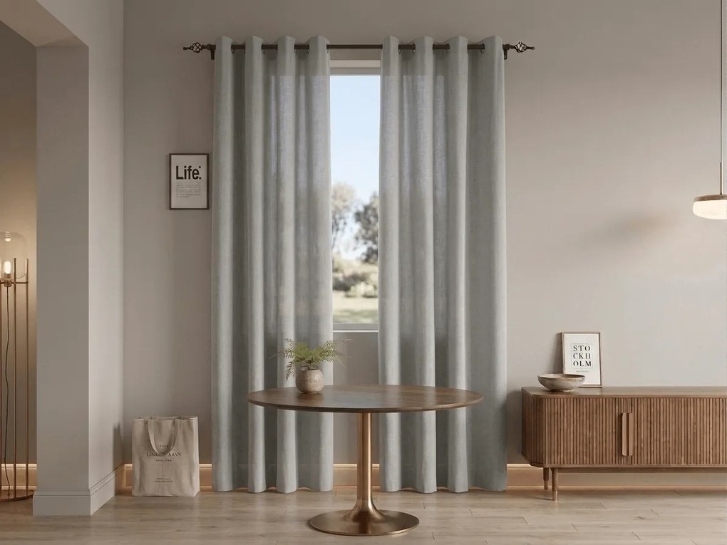 Függöny TAVIO 140x250 cm, világosszürke Felfüggesztés: Fém gyűrűk