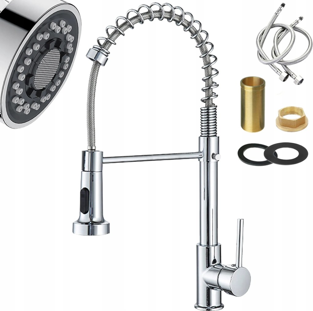 Konyhai Csaptelep Kihúzható Kifolyócsővel Króm Flexibilis Álló