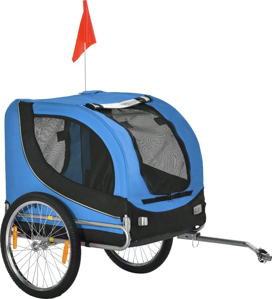 PawHut Kutya Trailers Kerékpáros Trailer Kutya Szállító Kék+Fekete 130 x 73 x 90 cm | Aosom