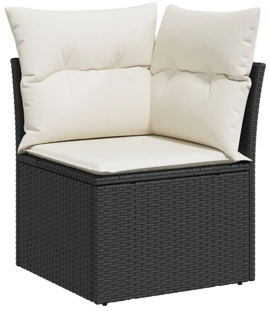 9 darabos Kert Sofa Készlet Párnákkal Fekete Poli Rattan Akác