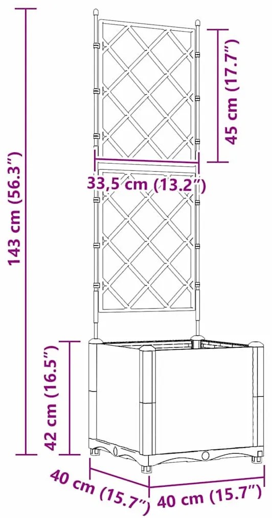 Kertész cserép rácsos változattal Fekete 40 x 40 x 143 cm PP