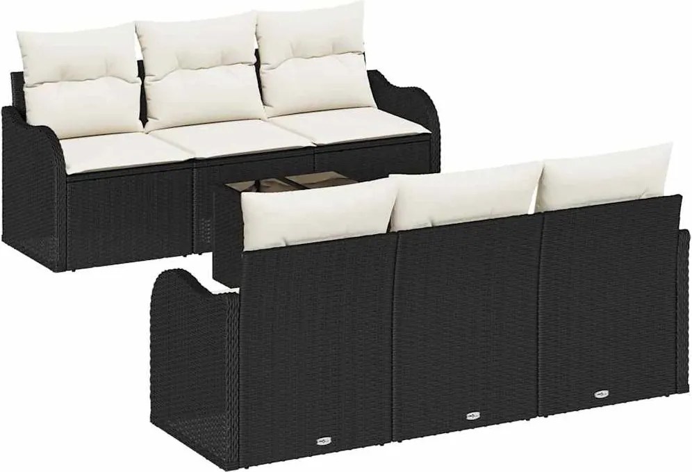 vidaXL Kerti Kanapé Szett párnával tárolóval 7 pcs Fekete és Krém