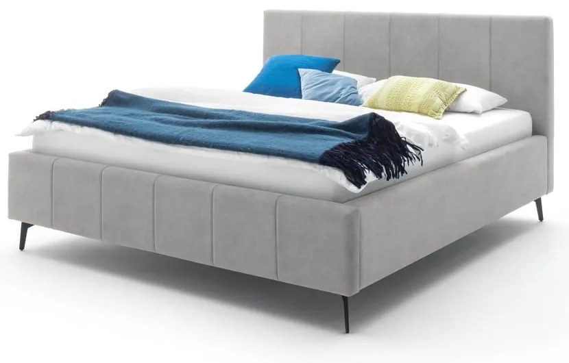 Világosszürke kárpitozott franciaágy tárolóhellyel ágyráccsal 180x200 cm Lizzano – Meise Möbel