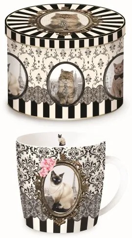 Porcelánbögre fémdobozban 250ml, Barocco Cats C