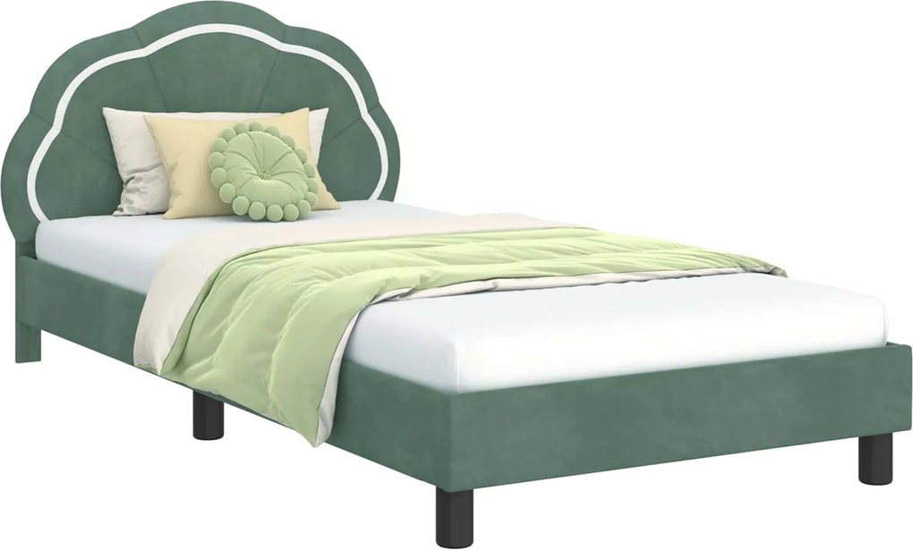 vidaXL Gyerekágy kerettel fejtámlával Tengeri Zöld 80 x 200 cm Bársony
