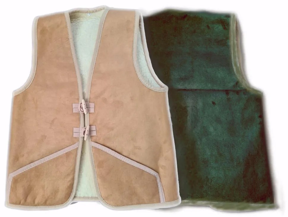 Mellény gyapjúból és irhából zöld színben L-es méret