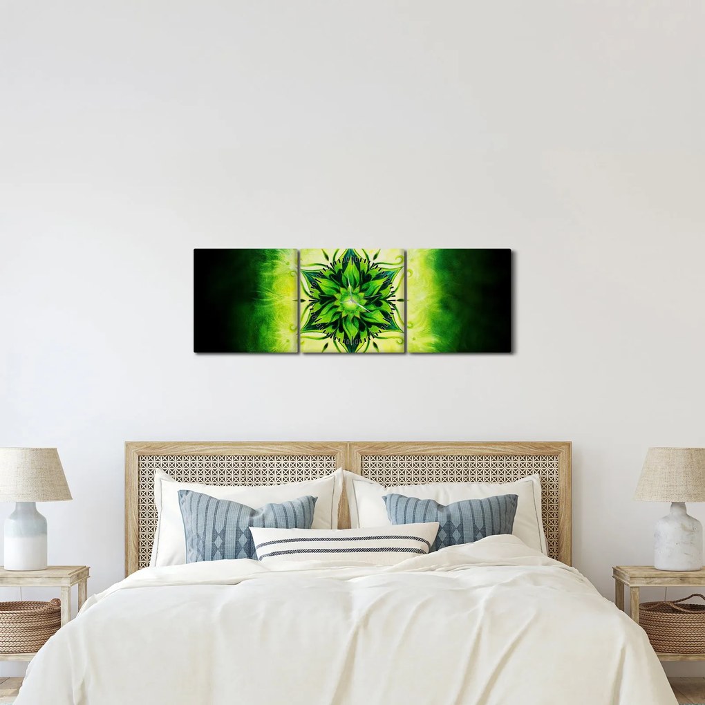 Kép - Virág mandala zöld háttérrel (órával) (90x30 cm)