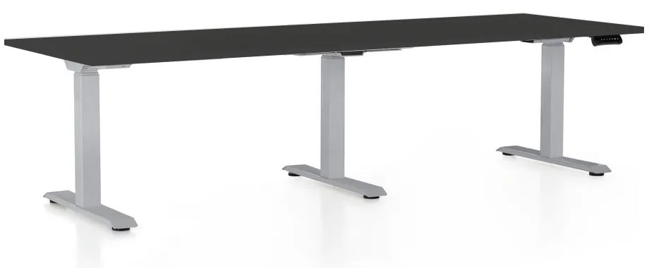 OfficeTech Long állítható magasságú asztal, 240 x 80 cm, szürke alap, fekete