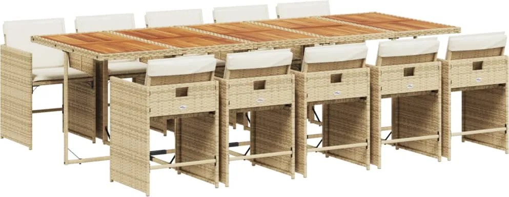 vidaXL 11 részes bézs polyrattan kerti étkezőgarnitúra párnákkal