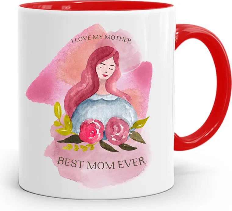 Piros Bögre Ajándék Anyukáknak Best Mom nyomott mintával