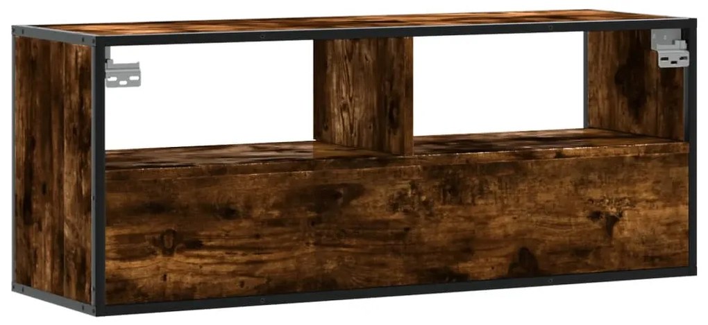 füstös tölgy színű szerelt fa és fém TV-szekrény 100x31x39,5 cm