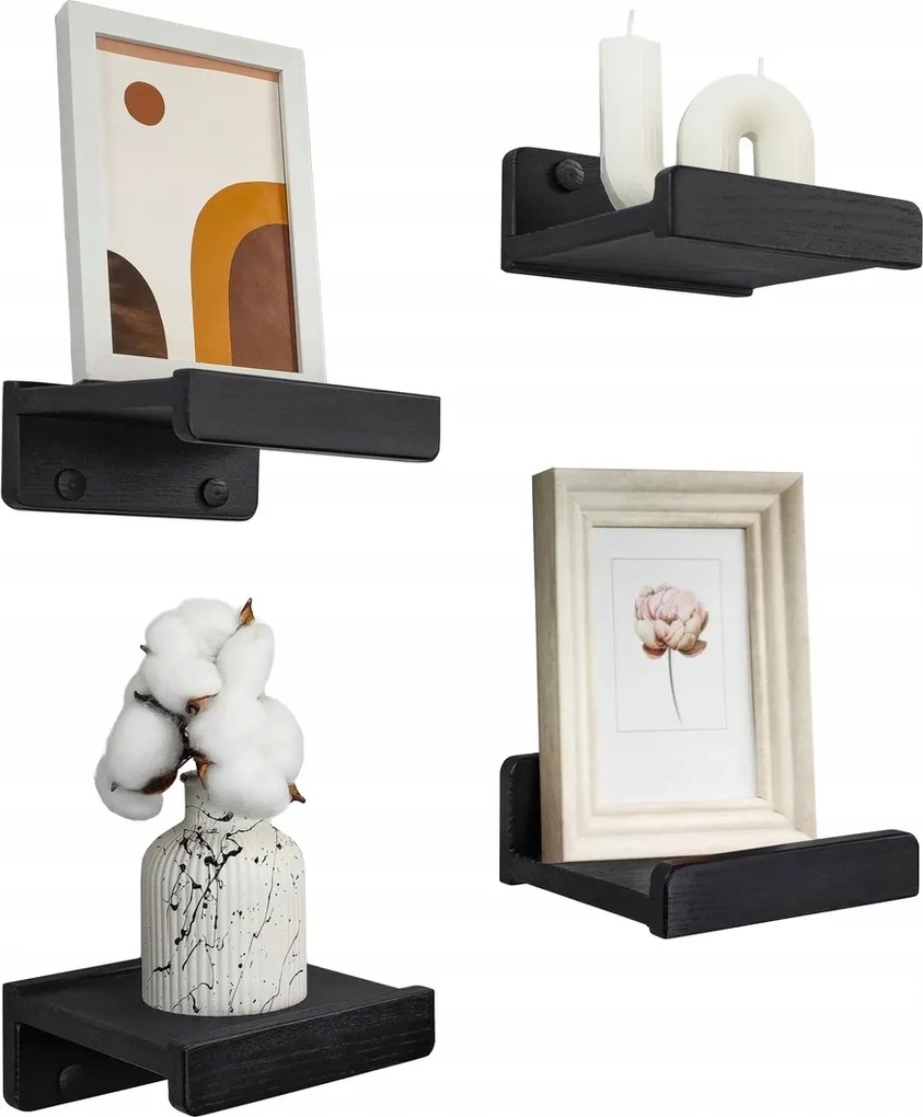 4 Db-os Fa Fali Polc Szett Wood Wedge Fekete 13CM