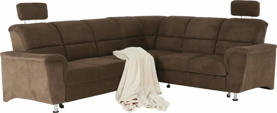 Kinyitható ülőgarnitúra, barna szövet, jobbos, SANTIAGO
