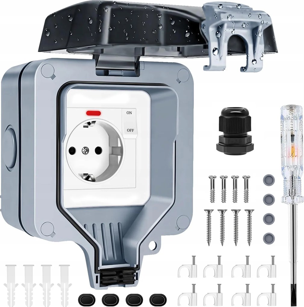 Falra szerelhető szimpla hermetikus aljzat kapcsolóval IP66 aljzat