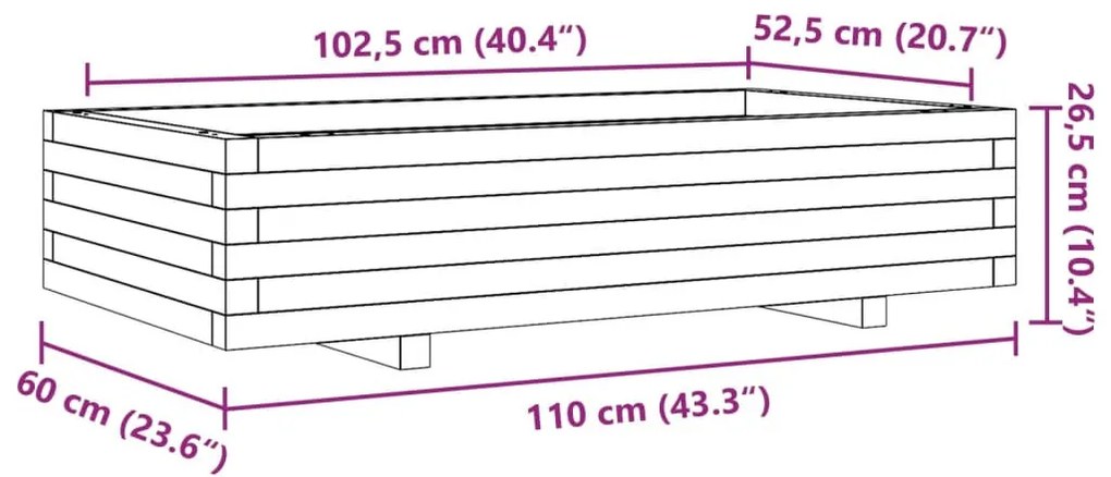 viaszbarna tömör fenyőfa kerti virágláda 110 x 60 x 26,5 cm