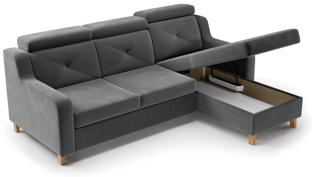 Laksaro sarokkanapé ágyfunkcióval jobb oldali - szürke bársony Jasmine 96